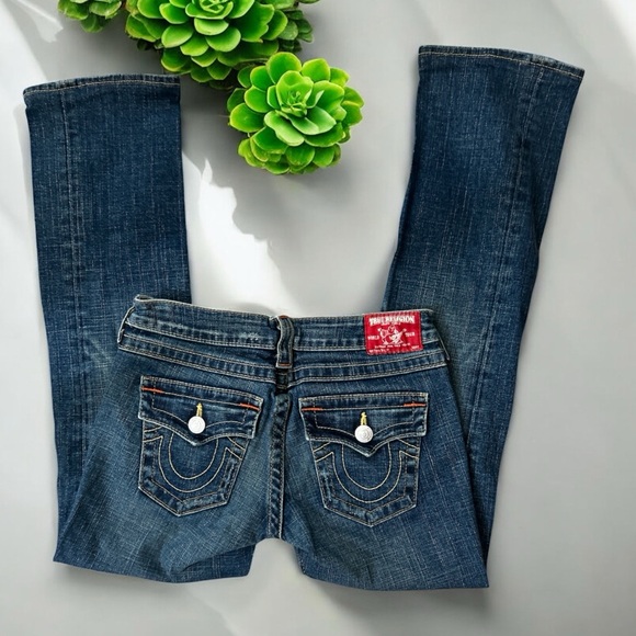 True Religion World Tour Billy Straight Leg Distressed Denim Jeans - Picture 3 of 5